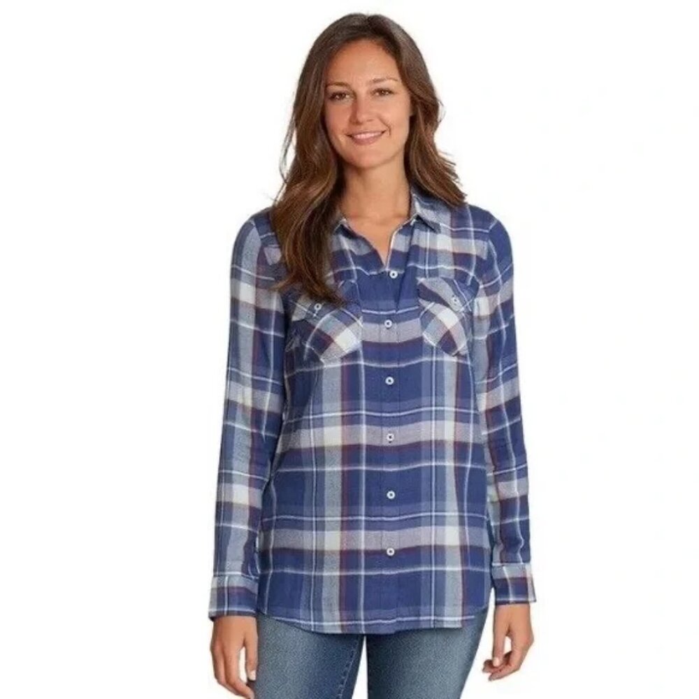 Jessica Simpson Long Sleeve Button Down Blue Plaid Lightweight Top Size S